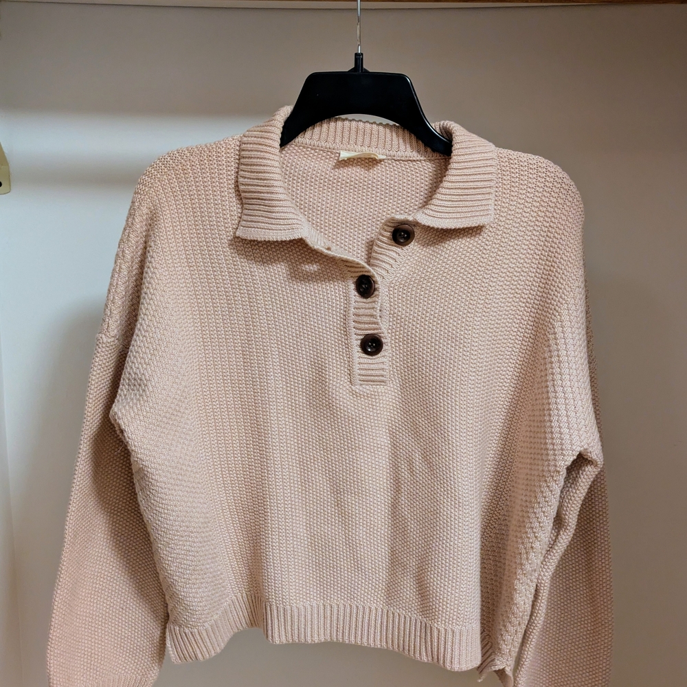 Poetry Organic Cotton Collared Sweater Oyster Pink Size 10
